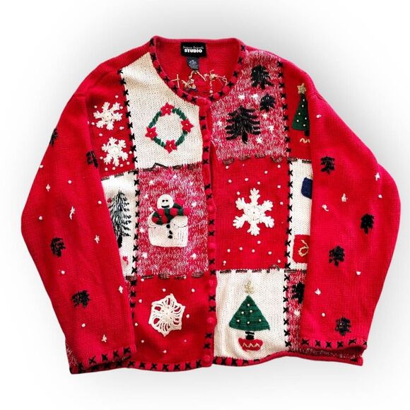 Design Originals Womens Cardigan Sz 2X Xmas Holiday Decorative Sweater Cotton Re - Picture 1 of 8